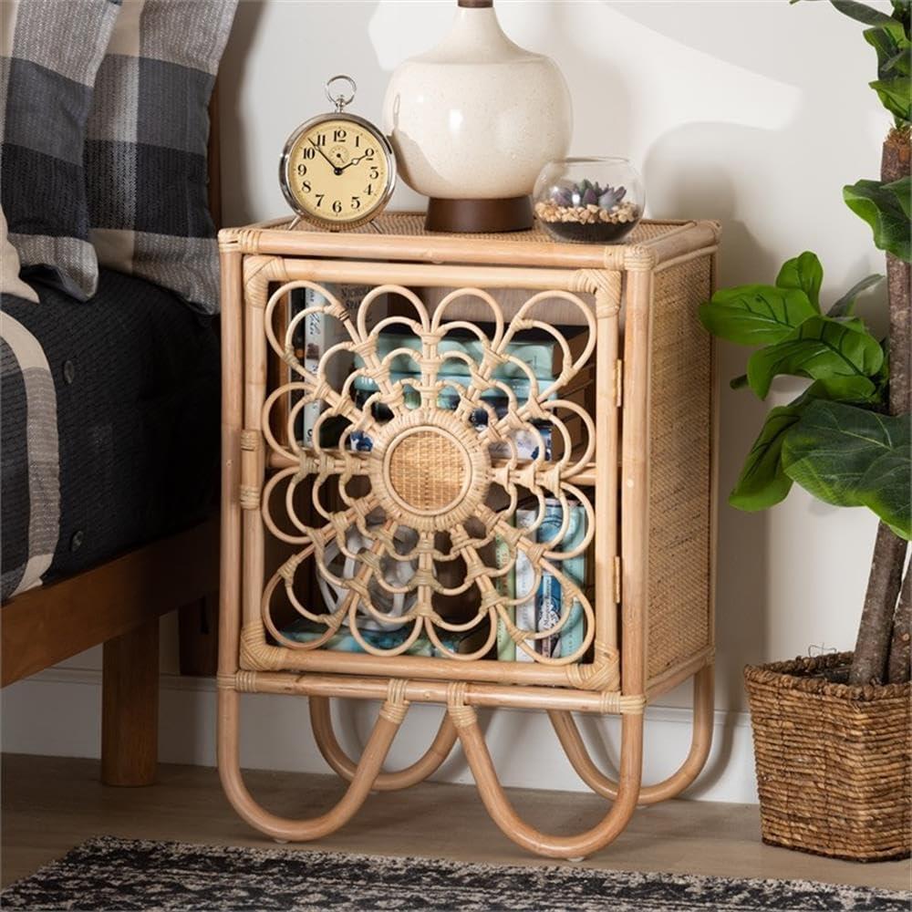 Acelin Rattan Nightstand Natural Brown - Baxton Studio: No Assembly, Spot Clean, Rectangle Shape, 30 Day Warranty