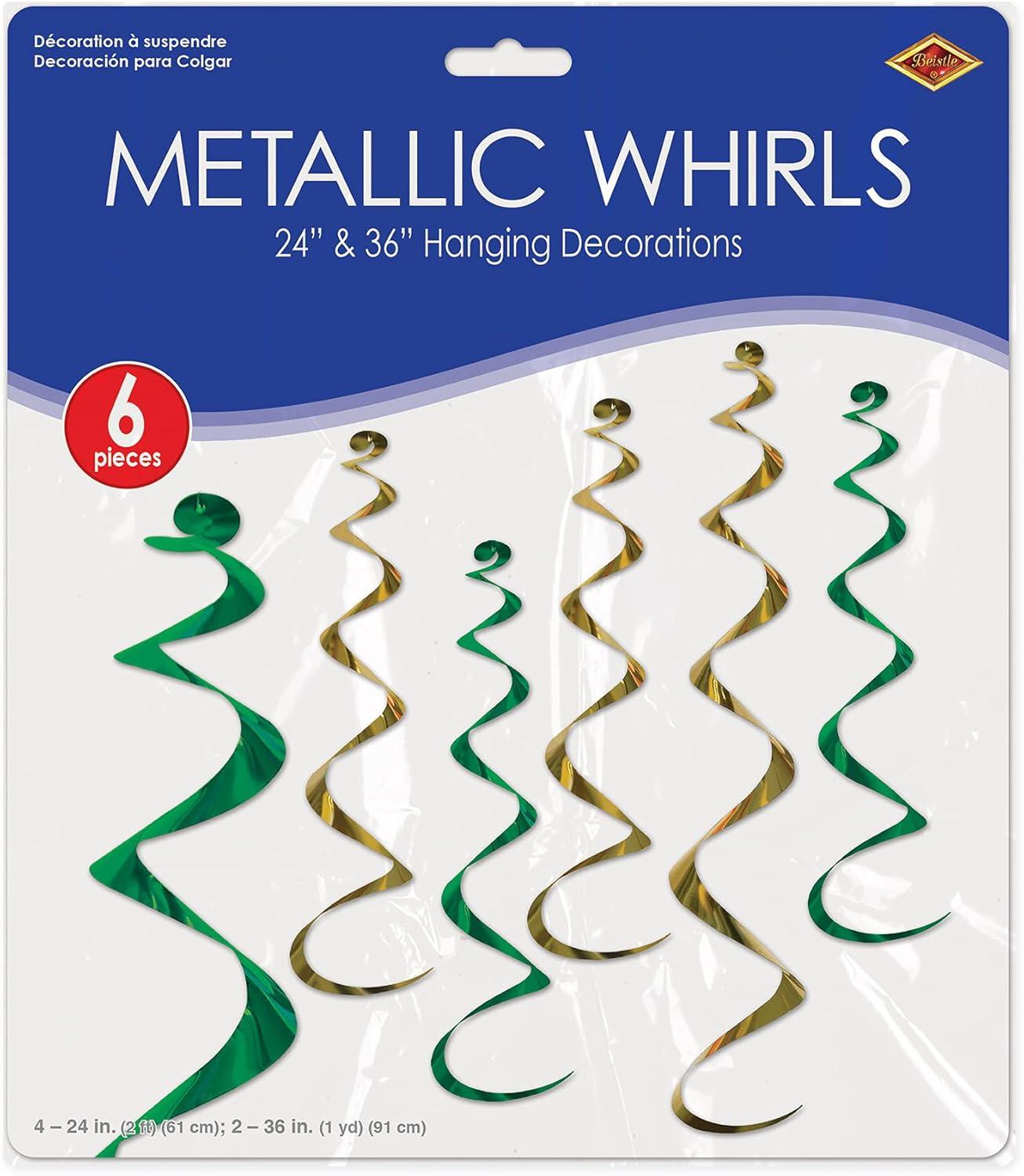 Beistle Twirly Whirlys, 4-24" & 2-36", (12/Pkg) Green & Gold