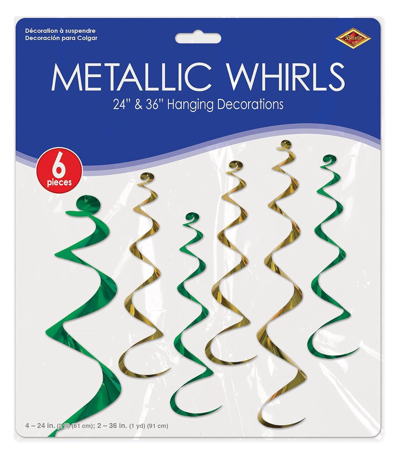 Beistle Twirly Whirlys, 4-24" & 2-36", (12/Pkg) Green & Gold