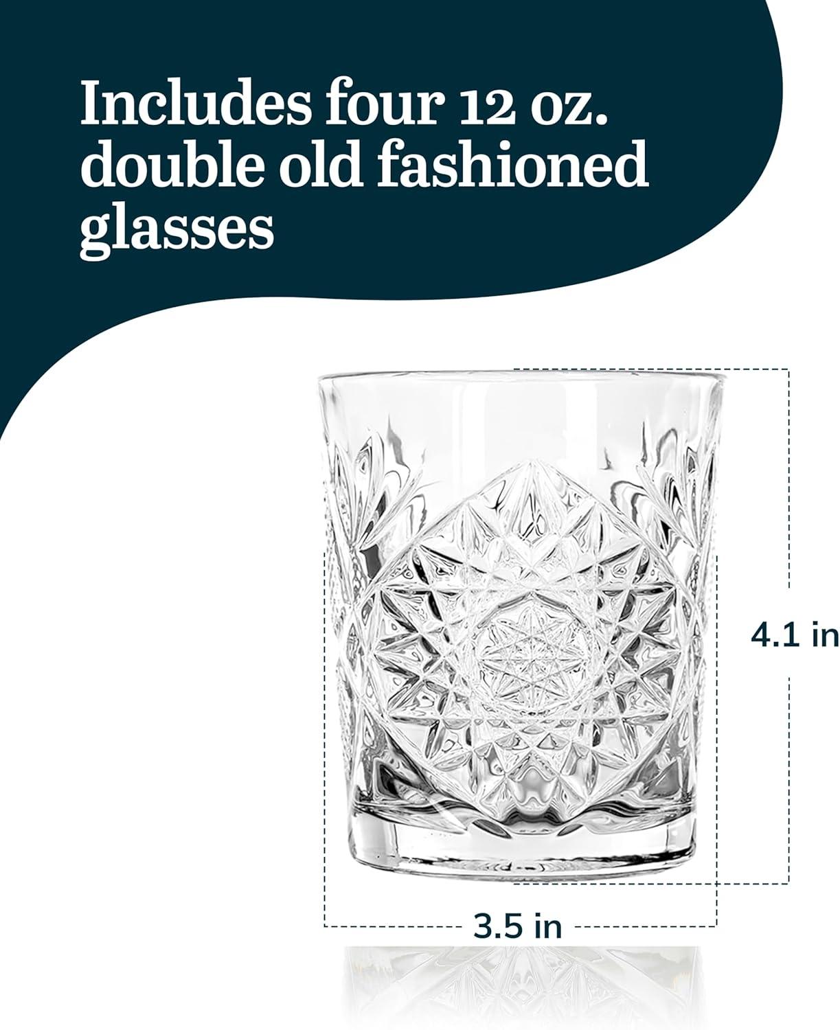 Libbey Classic Libbey Cocktail Hobstar Double Old Fashioned Glasses, 12 oz. (Set of 4)