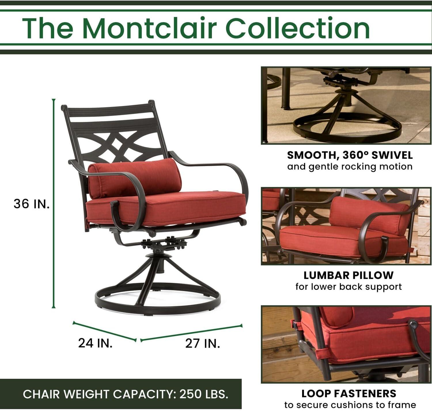 Hanover Montclair 3-Piece Bistro Dining Set in Chili Red with 2 Swivel Rockers and a 27-In.Square Table