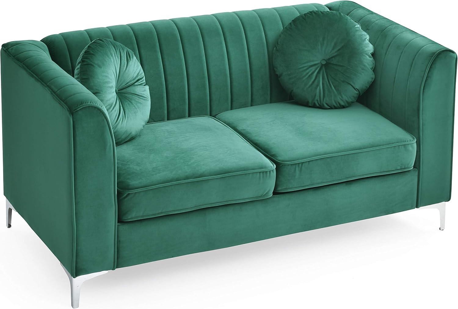 Green Velvet Tufted Loveseat with Chrome Legs