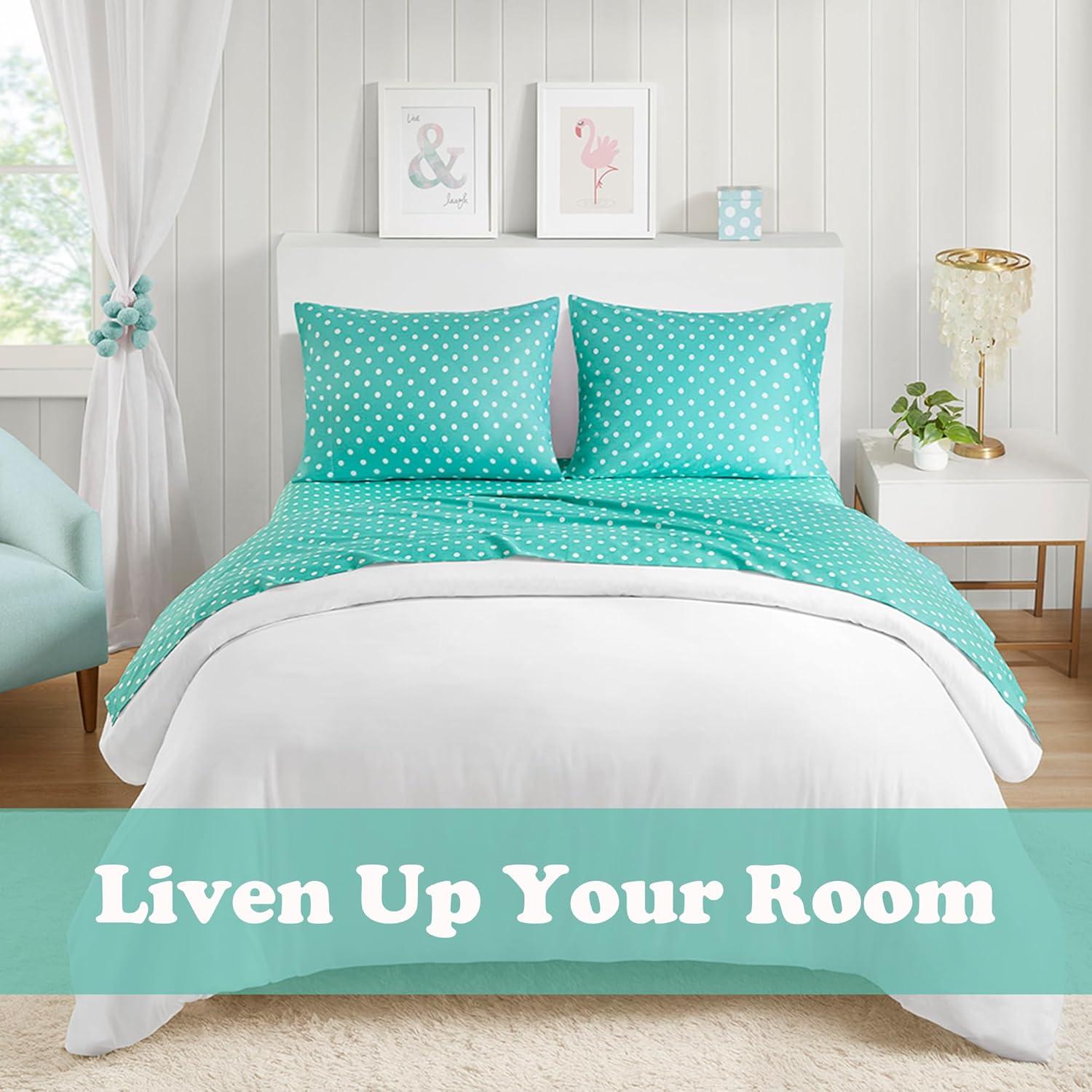 Seafoam Polka Dot Cotton Percale Full Sheet Set