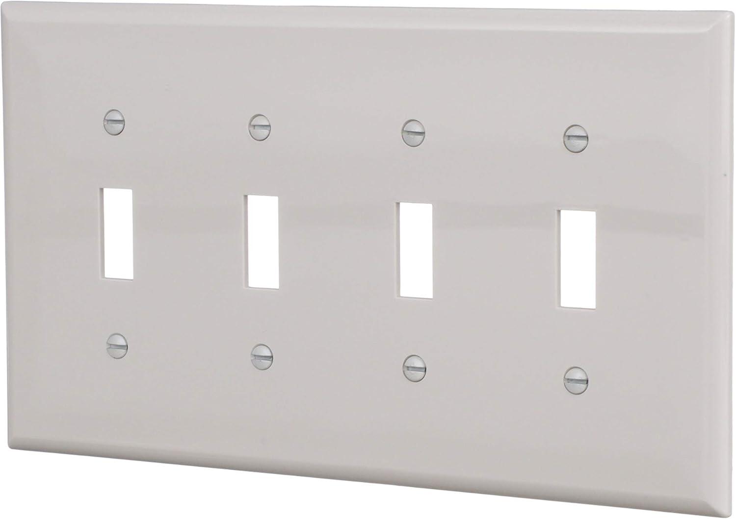 White Polycarbonate 4-Gang Screwless Toggle Switch Wall Plate