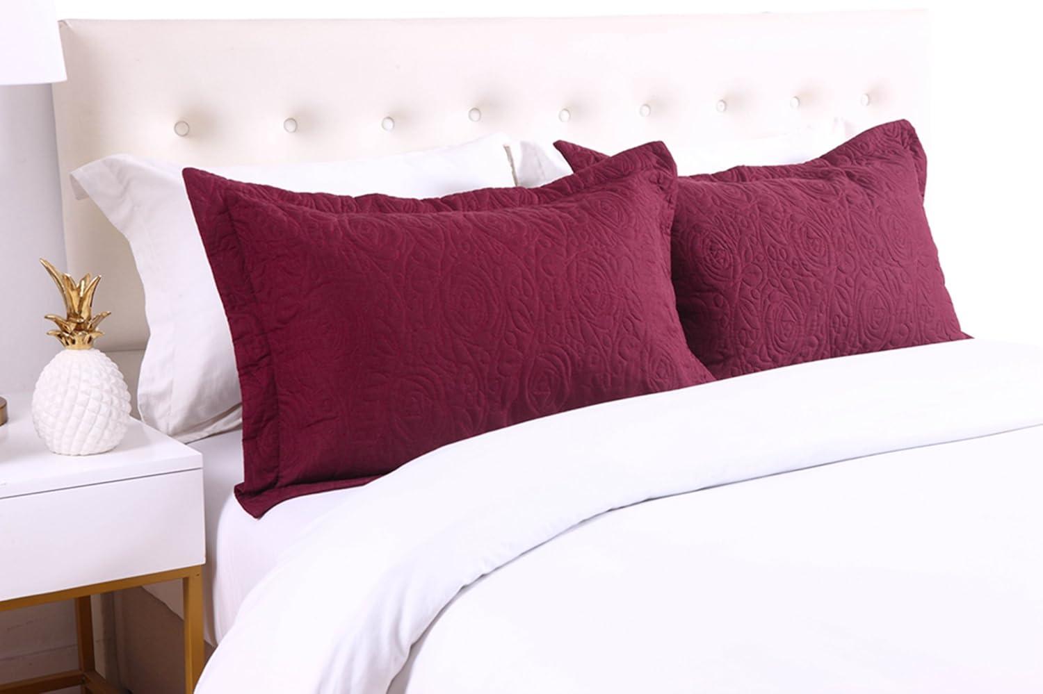 Dark Burgundy Embroidered Cotton Polyester Standard Pillow Shams