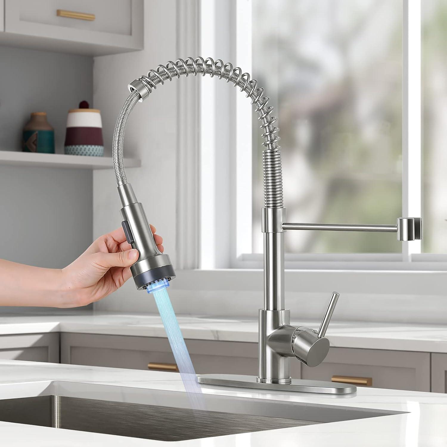 Brushed Nickel LED Pull-Out Spray Kitchen Faucet