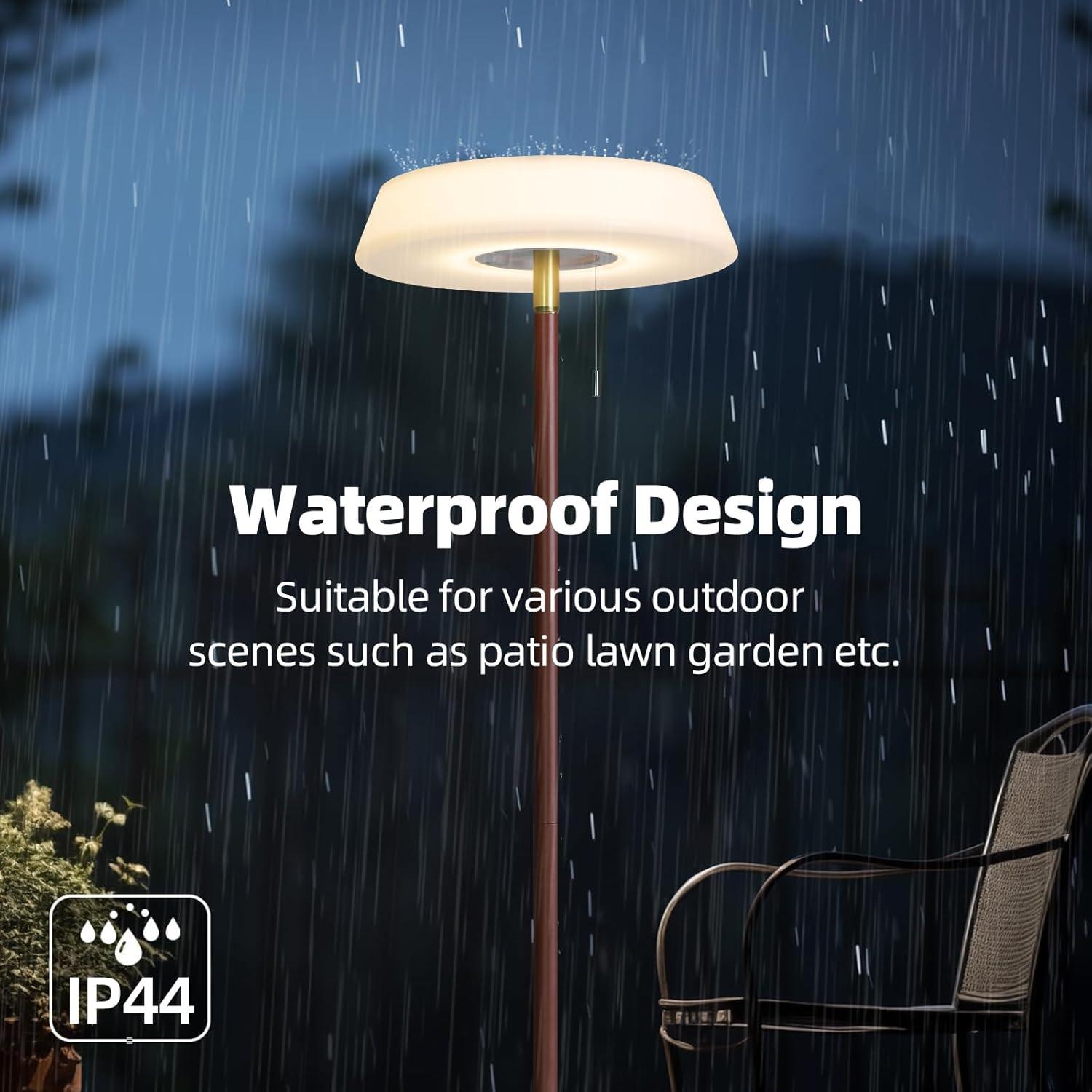 Solar LED Outdoor Floor Lamp Waterproof, 3 Level Dimmable Floor Night Light, Portable Cordless USB Rechargeable, for Home/Deck/Garden/Patio (Khaki)