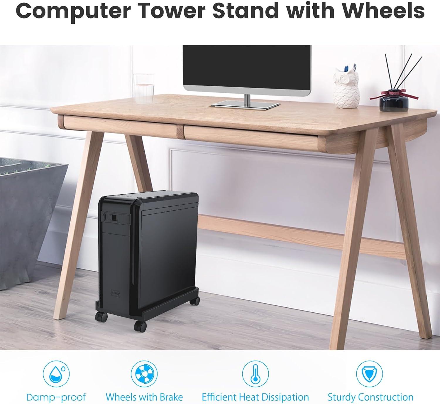 Black Carbon Fiber Mobile CPU Stand with Wheels