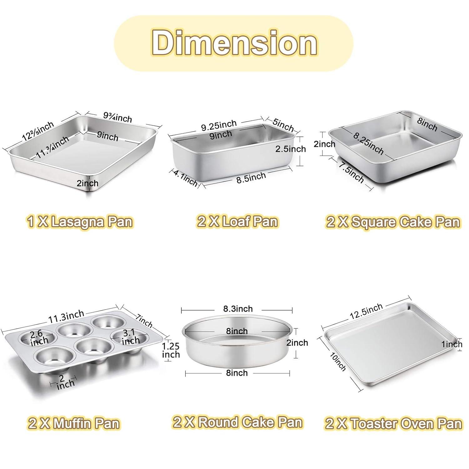 Sets of 11, Stainless Steel Baking Pans Set, Includes Baking Sheets and Rack, Lasagna Pan with Lid, Round/Square Cake Pan, Muffin Pans, Loaf Pan, Reusable & Durable
