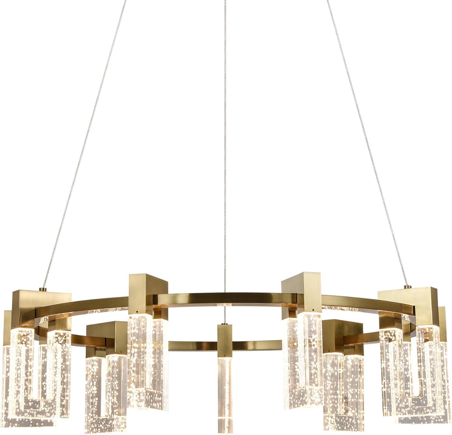 Sorrento Antique Brass 27" Integrated LED Circular Chandelier with Crystal Accents