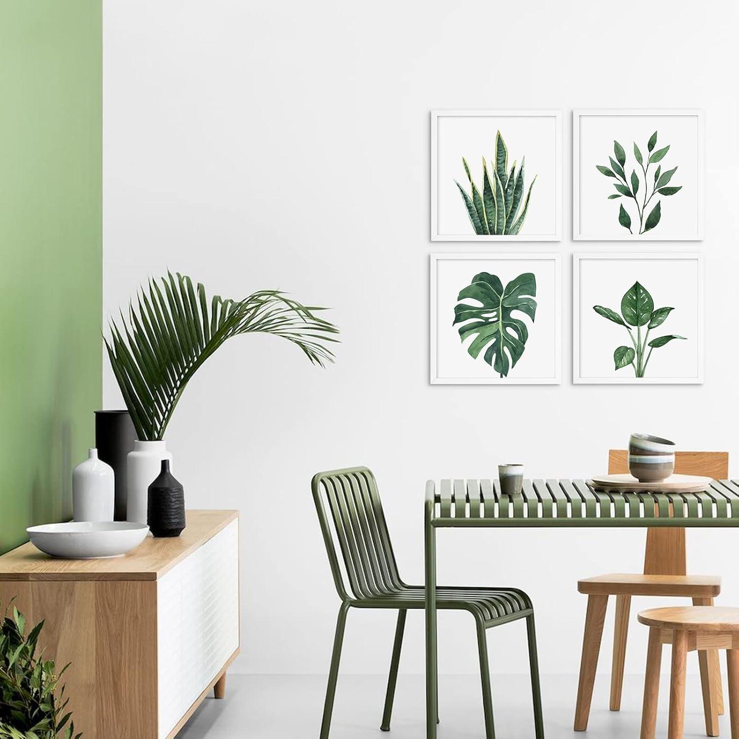 ArtbyHannah Canvas Wall Art Prints, Unframed Botanical Pictures Wall Decor, Sage Green Leaf Plant Poster for Bedroom Decorations & Gift (10x10 Inch, 4 Pack)