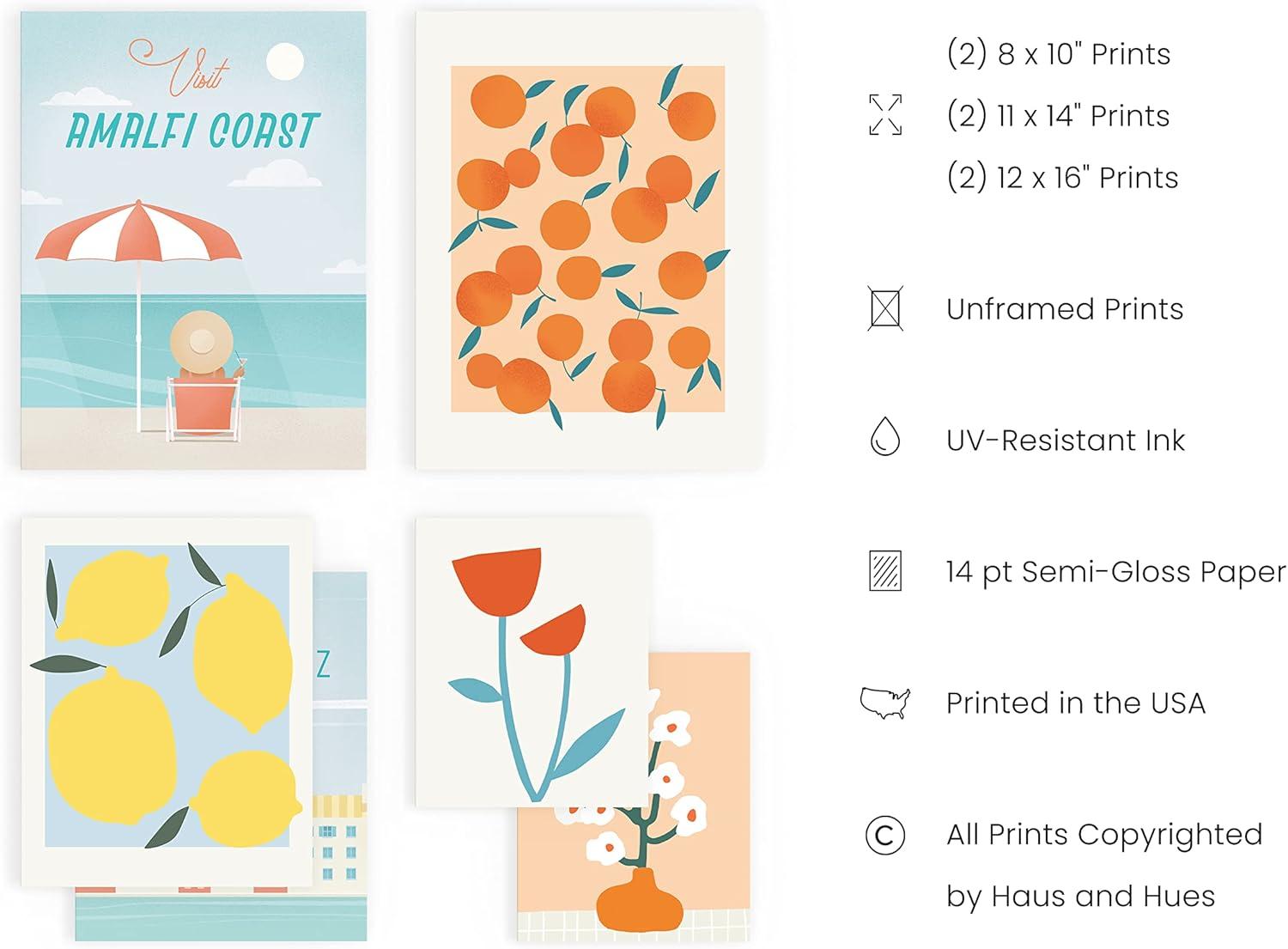 HAUS AND HUES Vintage Travel Posters (Set of 4), Wall Art, Unframed, 12x16 inches, Retro, Italy, Living Room, Bedroom Decor, Watercolor Prints