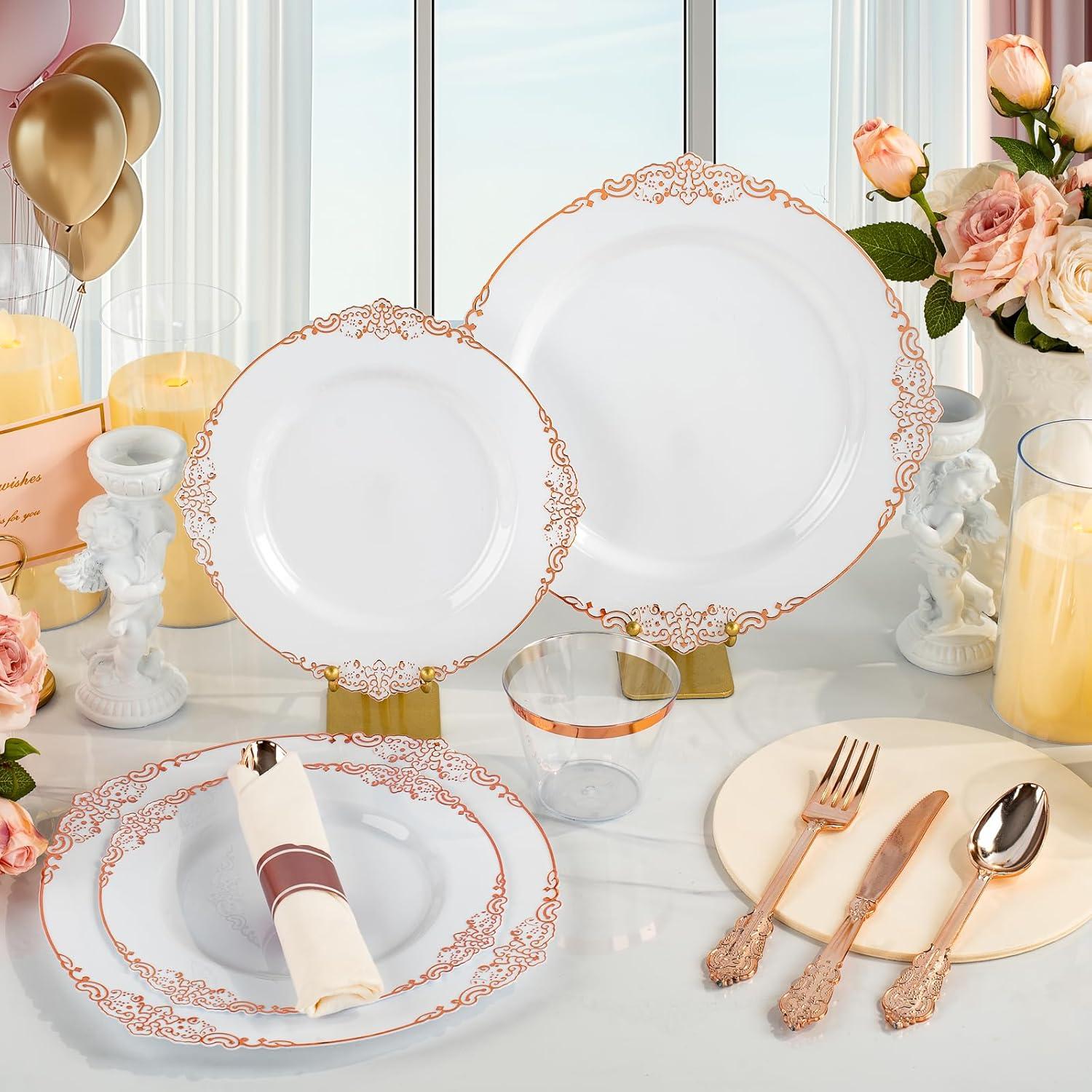 Rosdorf Park Plastic Plates,Disposable,Party,Thanksgiving,350PCS,100 Rim Plates,50 ware,50Napkins