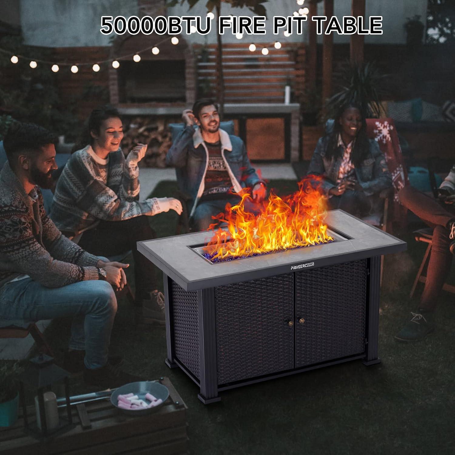 44-Inch Black and Slate Gas Fire Pit Table