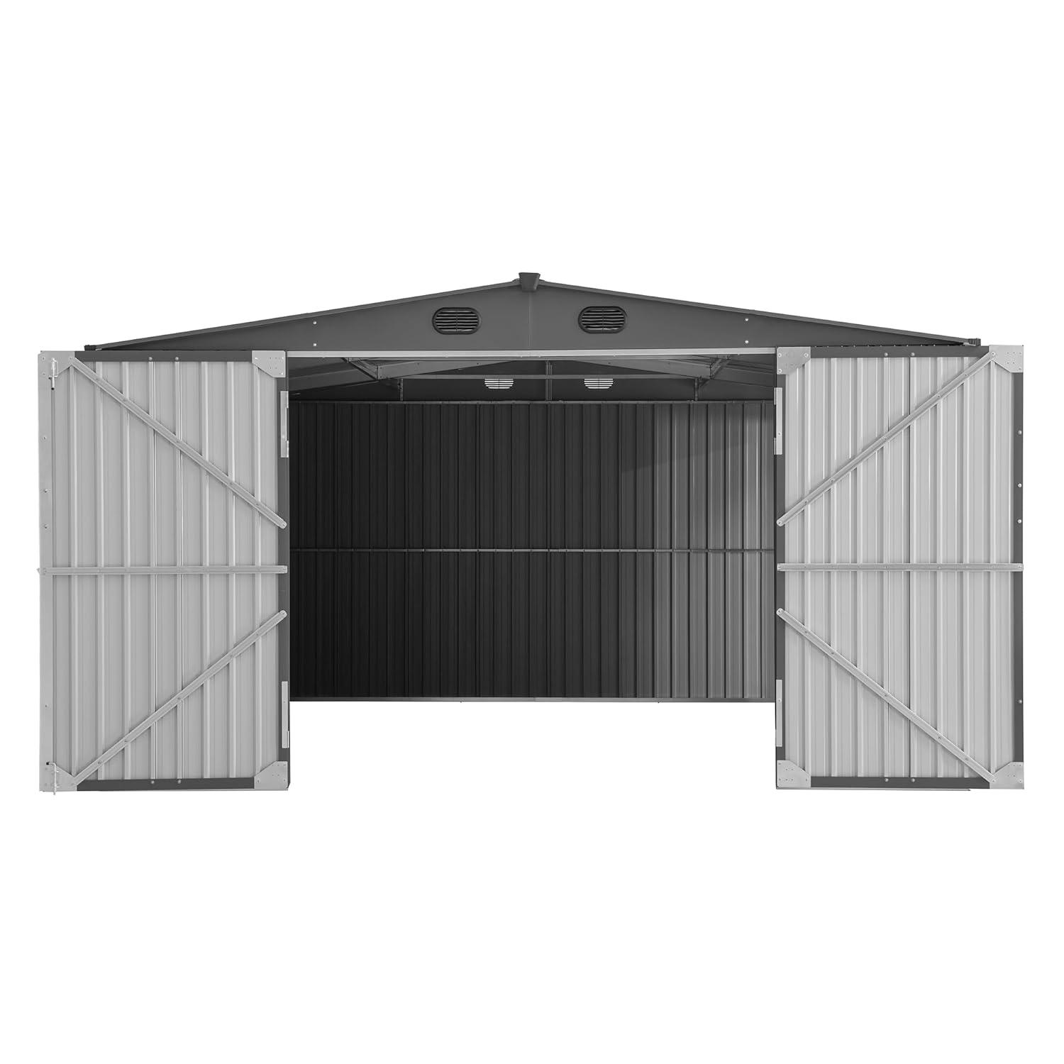 Sunjoy Sunjoy Outdoor Storage Shed 13 x 20 ft. Carport, Patio Metal Utility Large Storage Shed Garage with 2 Doors and 4 Vents, for Car, Truck, Bike, Garbage Can, Tool, Lawnmower