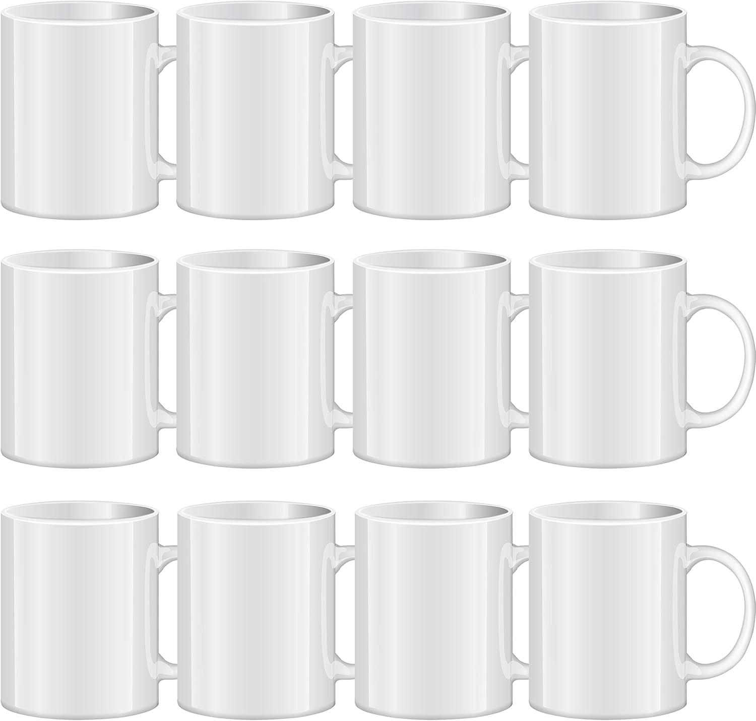 White Ceramic 11 oz Microwave Safe Personalized Mugs Set of 12