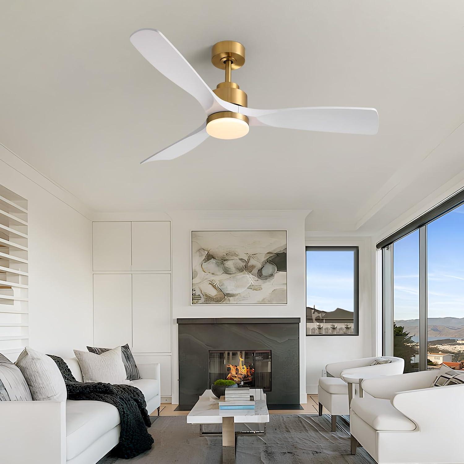 52 Inch Gold White Smart Ceiling Fans with Lights and Remote,Quiet DC Motor,for Modern Bedroom Living Room Patio