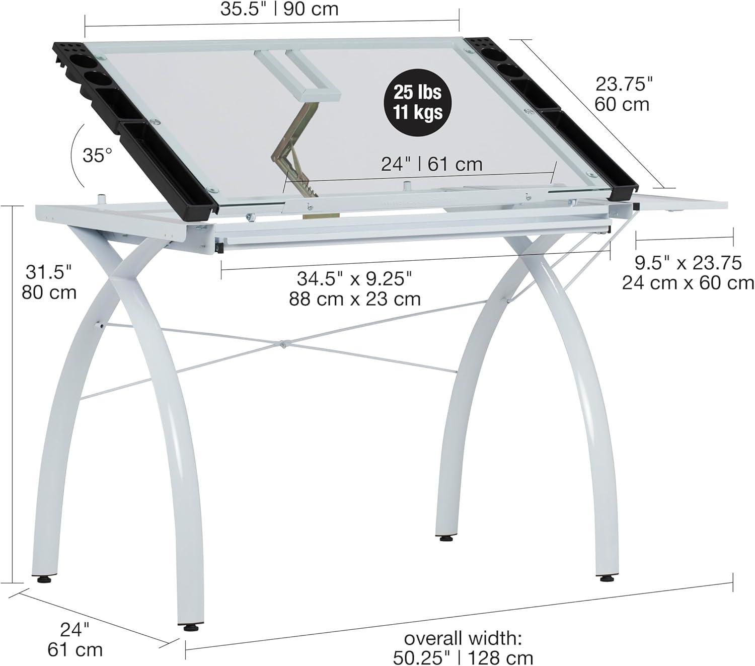 Courson Glass Top Metal Base Drafting Table