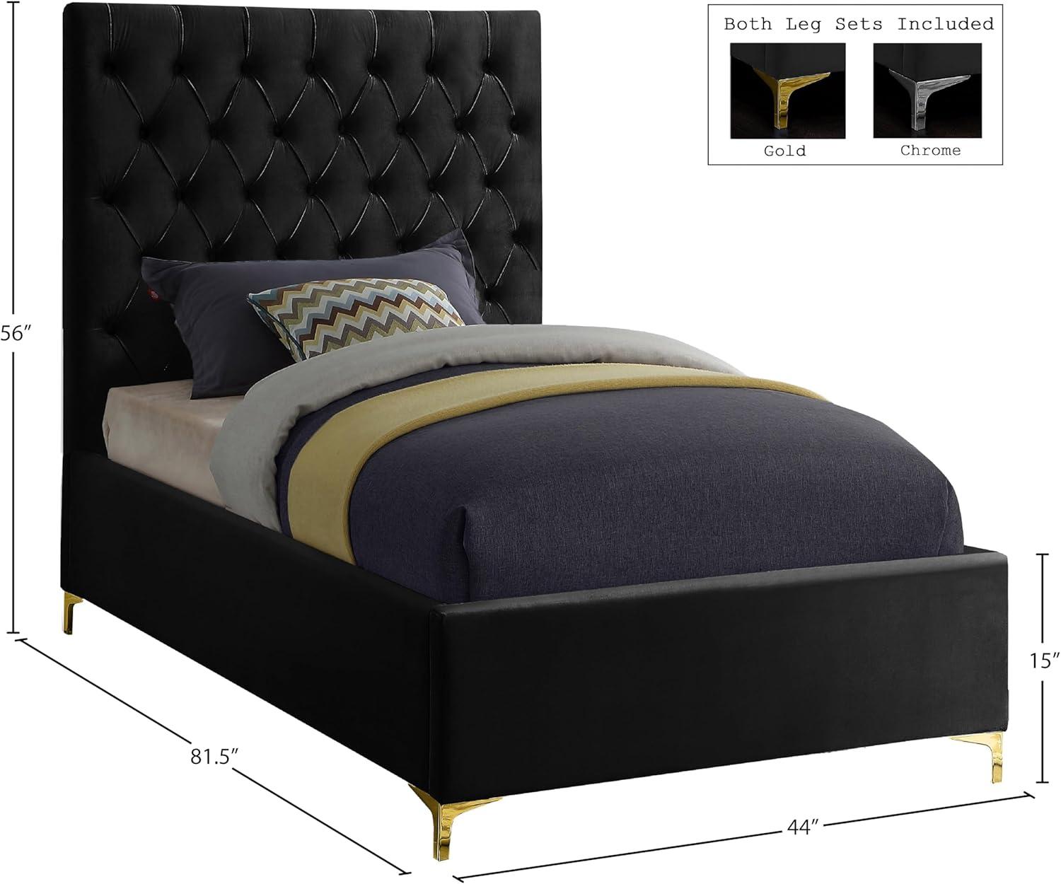 Meridian Furniture Cruz Solid Wood Tufted Velvet Queen Bed in Navy