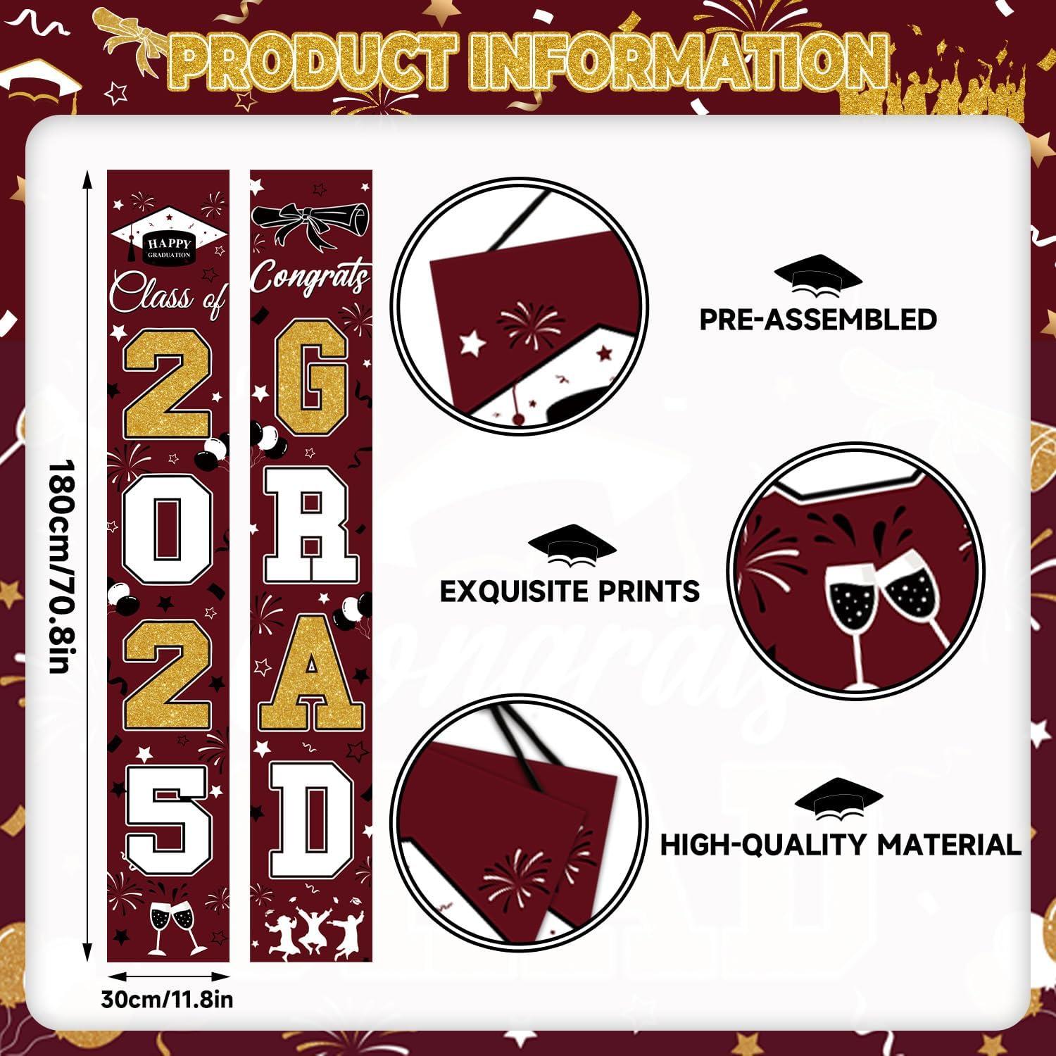 2025 Graduation Party Decoration, Red Gold Themed Set with Congrats Grad Banner, Balloons, Foil Number 2025 for Class of 2025 Graduation Party Supplies