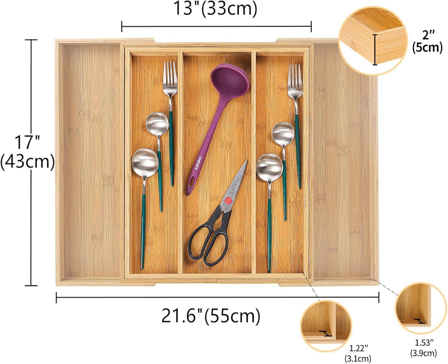 Utoplike Bamboo Expandable Kitchen Drawer Organizer, Adjustable Utensil Holder and Cutlery Tray Organiser, Drawer Divider for Silverware, Flatware, Knives in Kitchen, Bedroom, Living Room