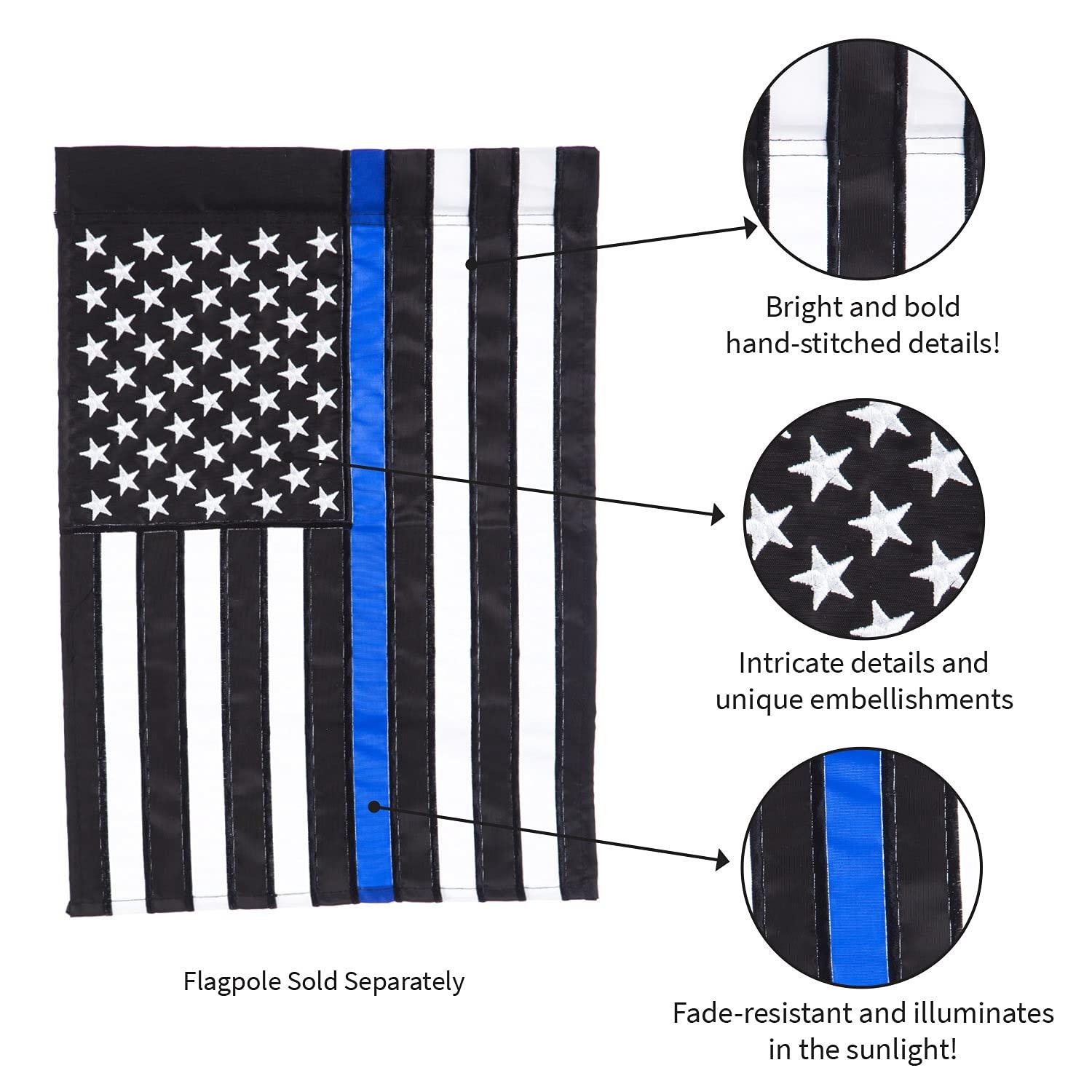 Evergreen Flag Thin Blue Line Garden Applique Flag 12.5 x 18 Inches Indoor Outdoor Decor