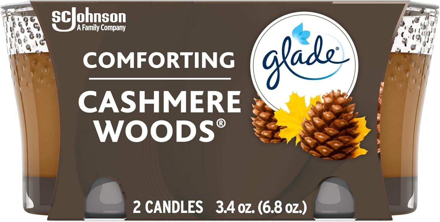 Glade Candle, Christmas Candles, Infused with Essential Oils, Cashmere Woods, 2 Count