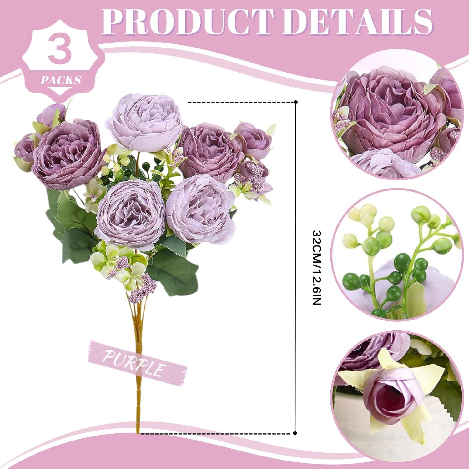 ASTRYAS 3pcs Artificial Flowers Light Pink Fake Silk Peony for Decoration Faux Peonies for Spring Home Bridal Wedding Party Decor Baby Shower