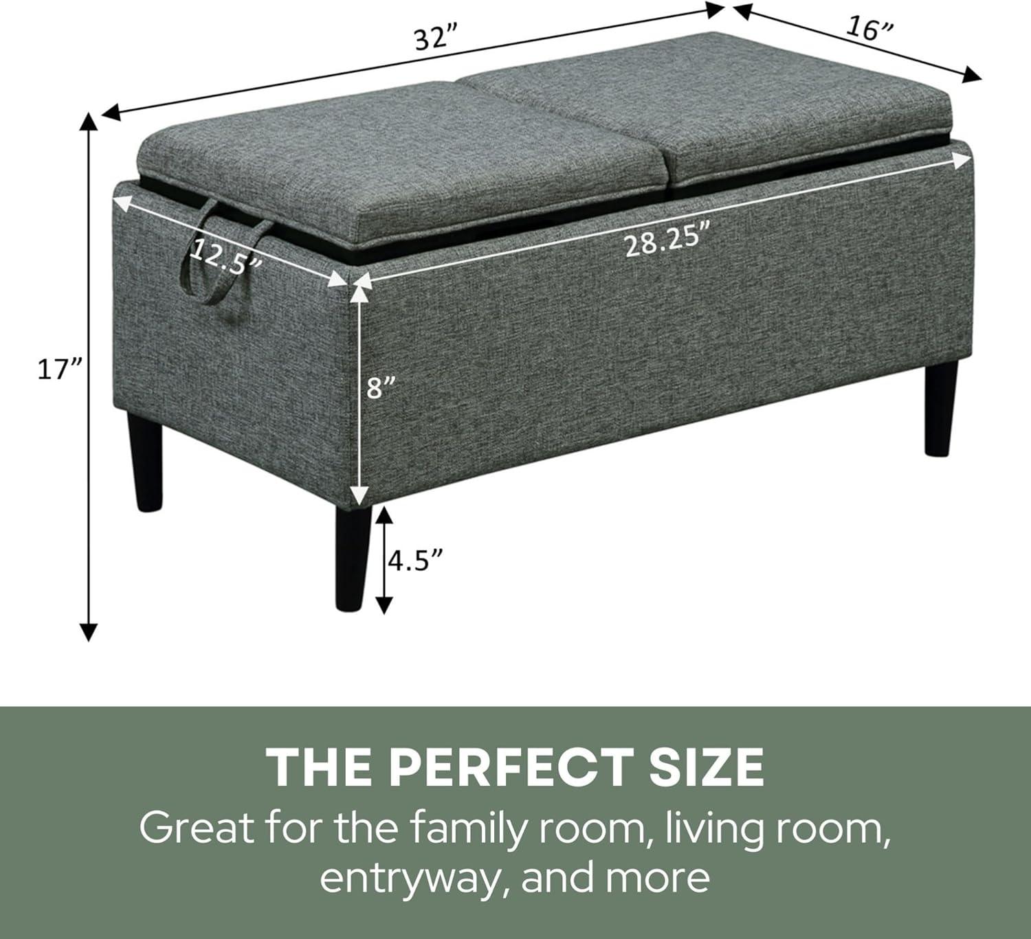 Convenience Concepts Designs4Comfort Magnolia Storage Ottoman with Reversible Trays, Light Charcoal Gray Fabric