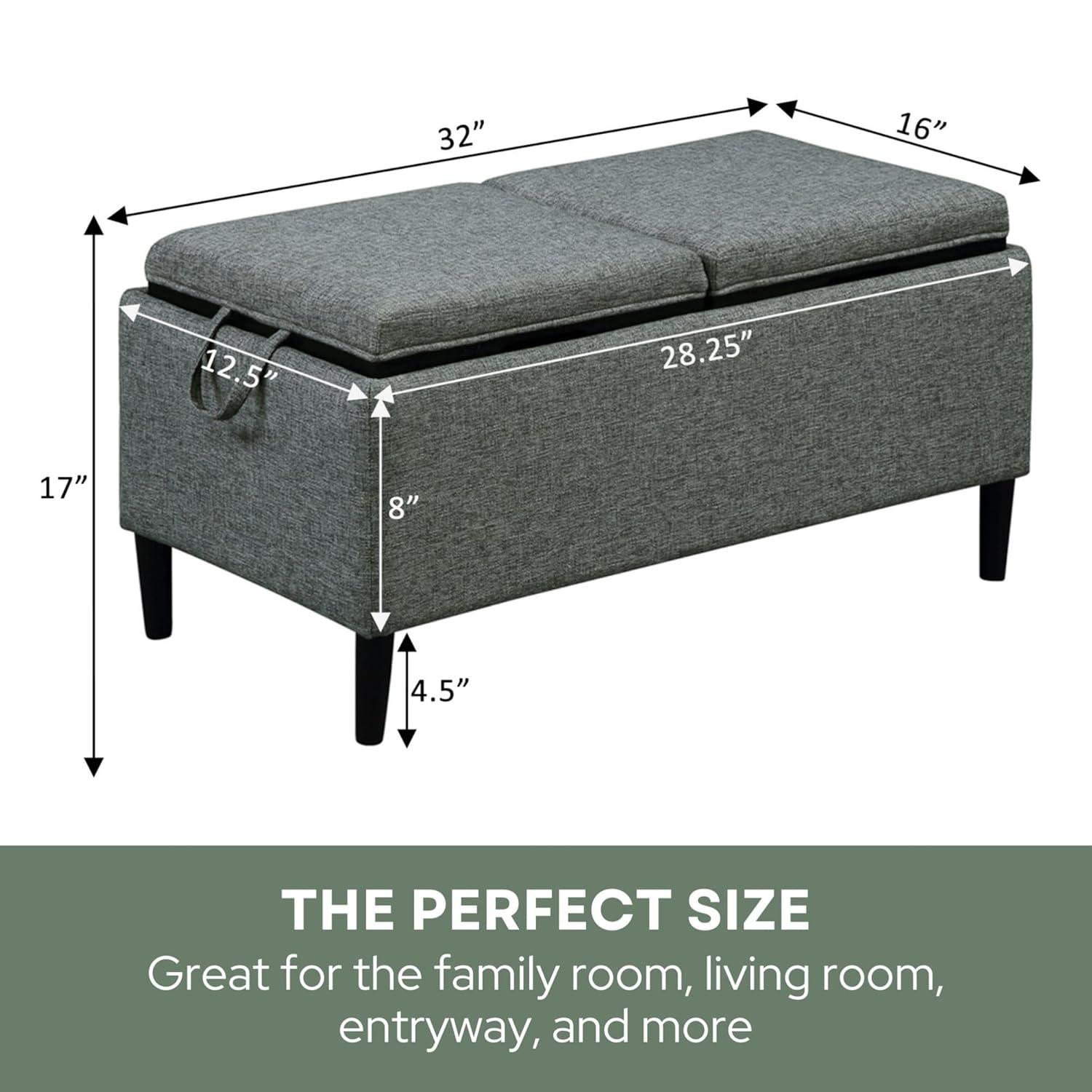 Convenience Concepts Designs4Comfort Magnolia Storage Ottoman with Reversible Trays, Light Charcoal Gray Fabric