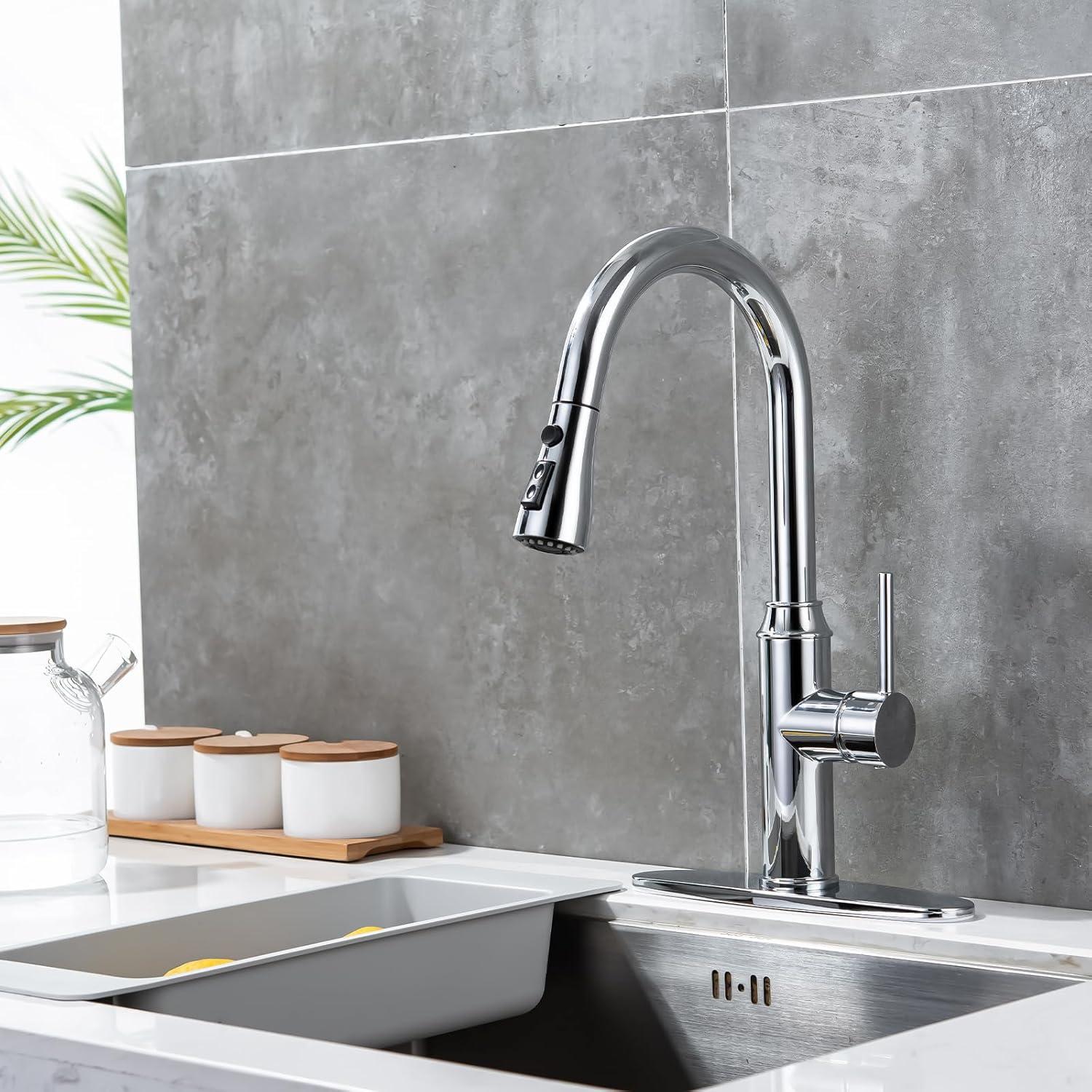 GAGALIFE Single Handle Pull Down Sprayer Kitchen Faucet High Arc Stainless Steel Faucet with 3-Function Sprayer JJL-CL-PT-SDP-C