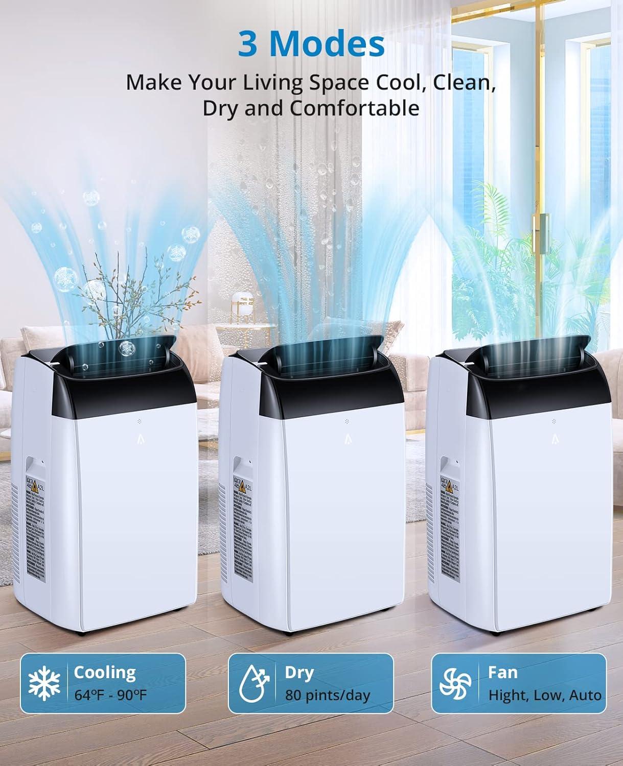 12000 BTU White Portable Air Conditioner with Remote Control