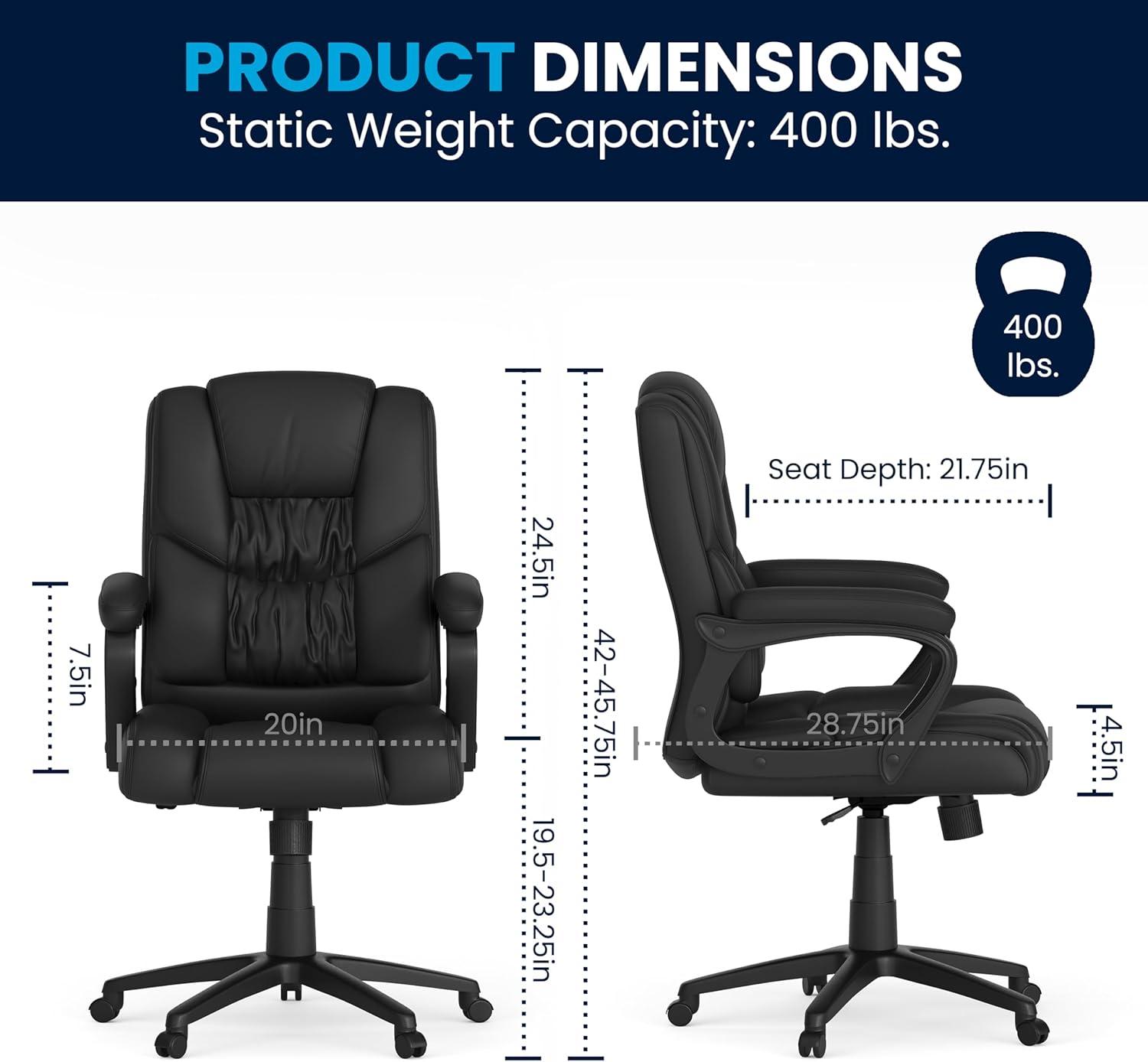 Flash Furniture Flash Fundamentals Big & Tall 400 lb. Rated LeatherSoft Swivel Office Chair with Padded Arms