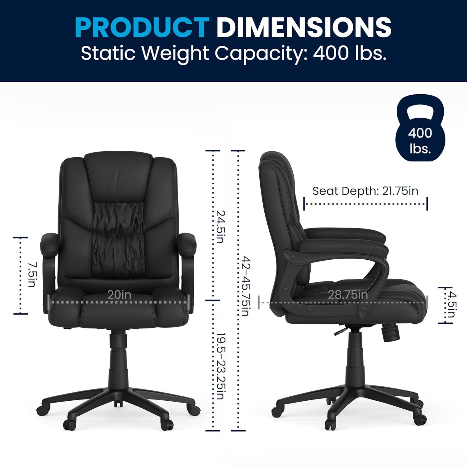 Flash Furniture Big & Tall LeatherSoft Ergonomic Office Chair with Padded Armrests