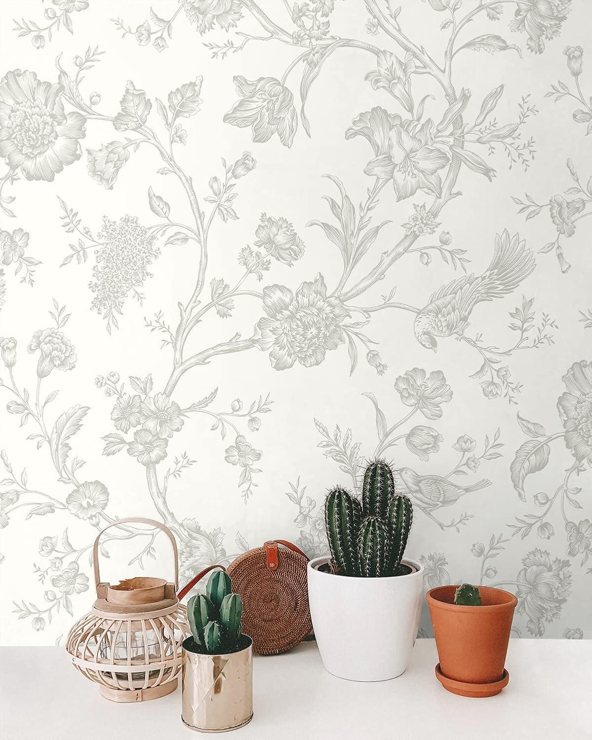 NextWall Harbor Mist Jasmine Chinoiserie Peel and Stick Wallpaper