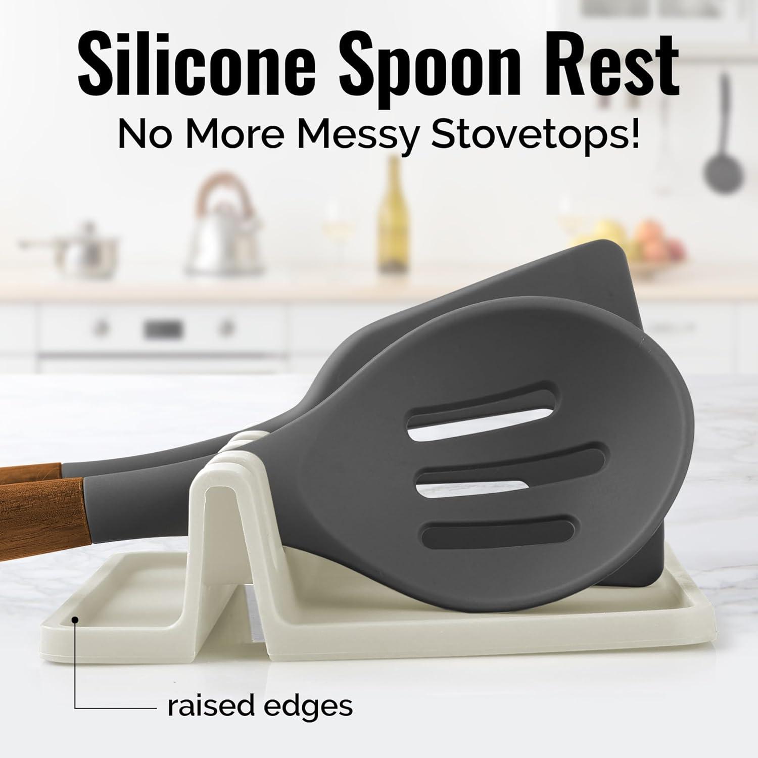 Zulay Silicone Utensil Rest with Drip Pad for Multiple Utensils BPA-Free Stove Top - Gray