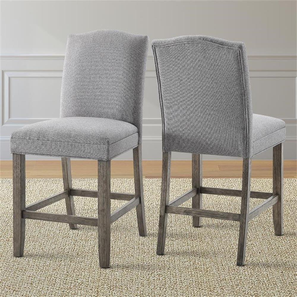 Steve Silver Grayson Driftwood and Gray Fabric Counter Chair