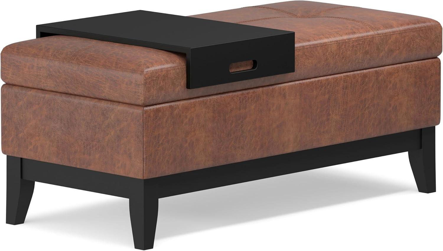 Simpli Home Oregon 42"W Upholstered Storage Ottoman Bench with Lift-Top Lid and Tray