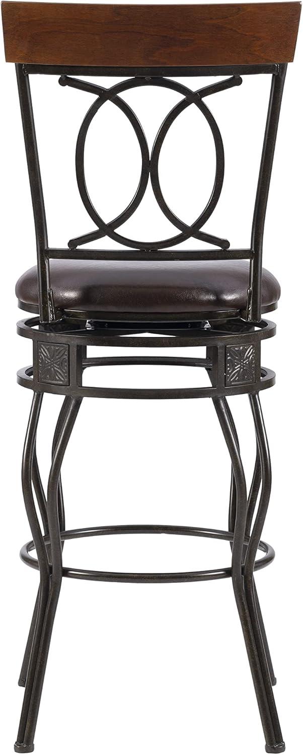 Linon O & X Back 30" Metal Swivel Faux Leather Bar Stool in Matte Bronze Finish