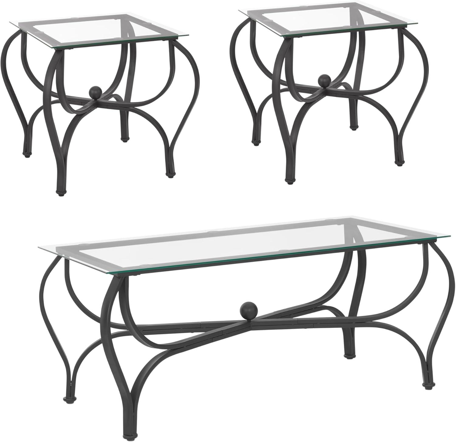 OYang Coffee Table Set Of 3, Living Room Tables Set with 2 Square End Side Table, Rectangle Long Desk, Retro Living Room Set for Apartment, Home, Office