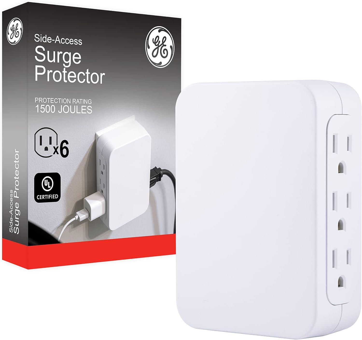 White 6-Outlet Side-Access Surge Protector Wall Tap