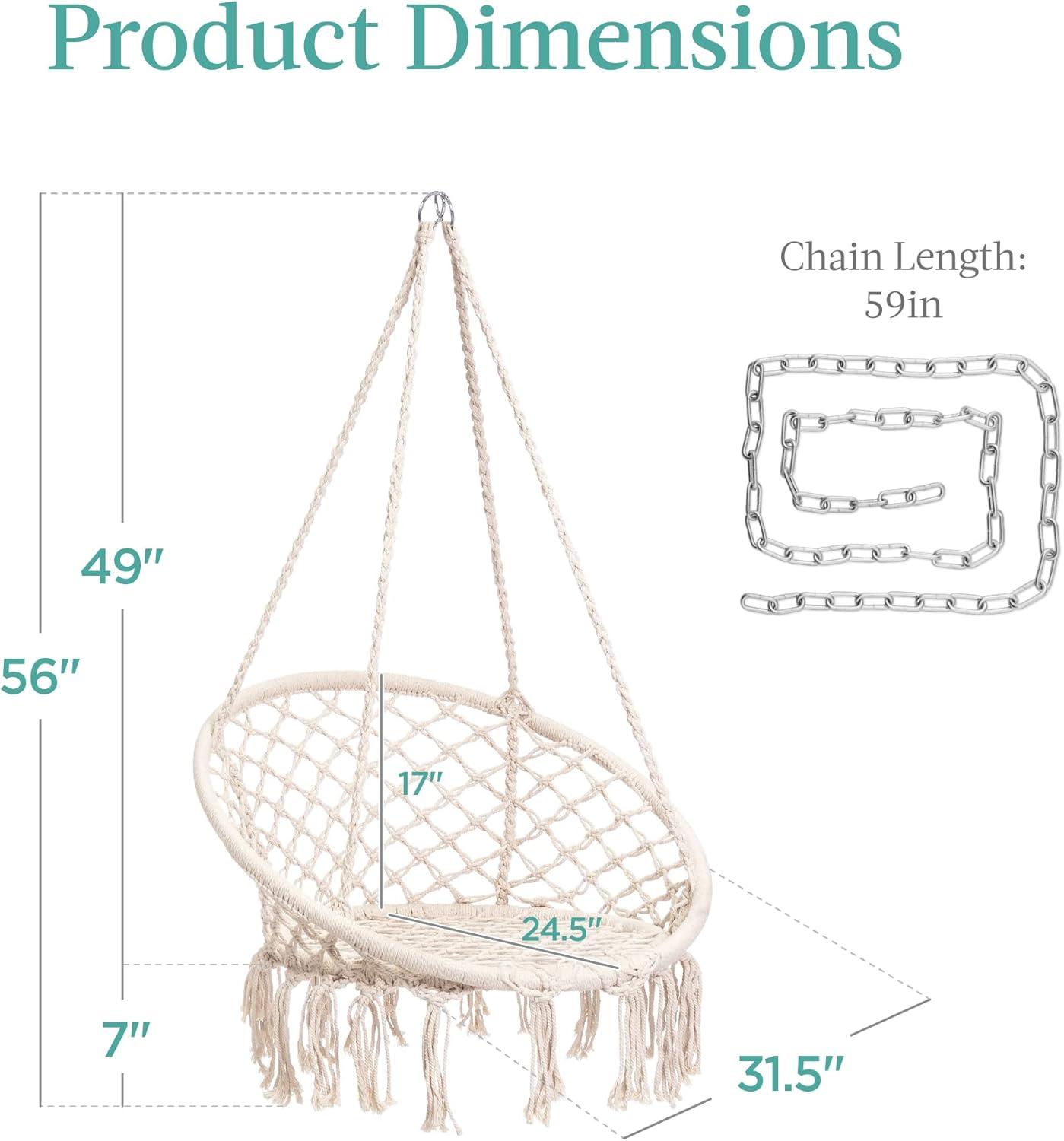 Best Choice Products Macrame Hanging Chair, Handwoven Cotton Hammock Swing w/ Mounting Hardware - Beige