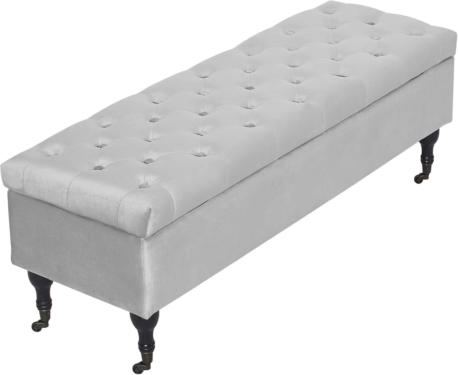 Collette Tufted Storage Bench Pearl Gray Velvet - Adore Decor: Upholstered Ottoman with Hinged Lid, Bedroom Furniture