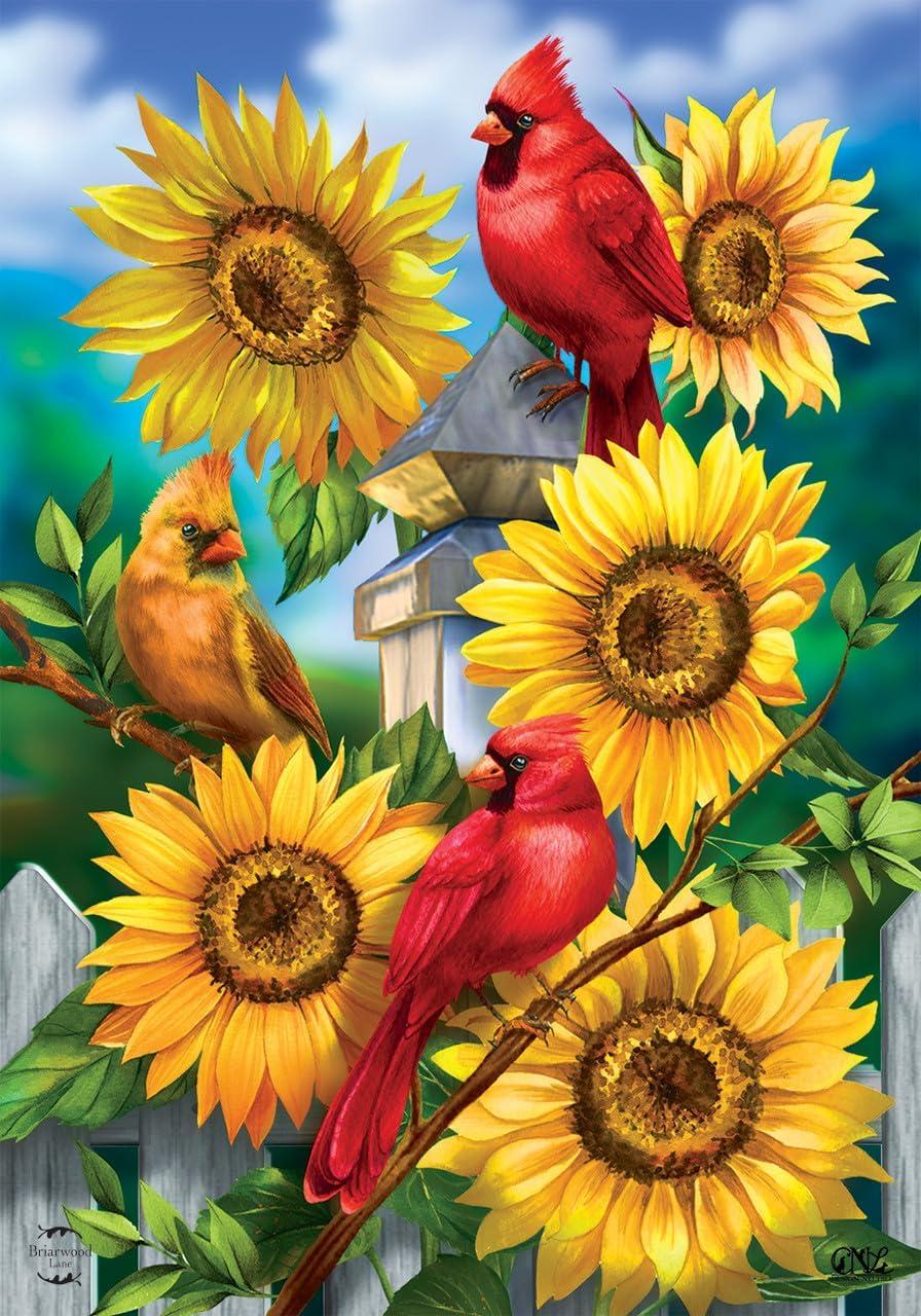 Cardinals And Sunflowers Summer House Flag Floral 28" x 40" Briarwood Lane