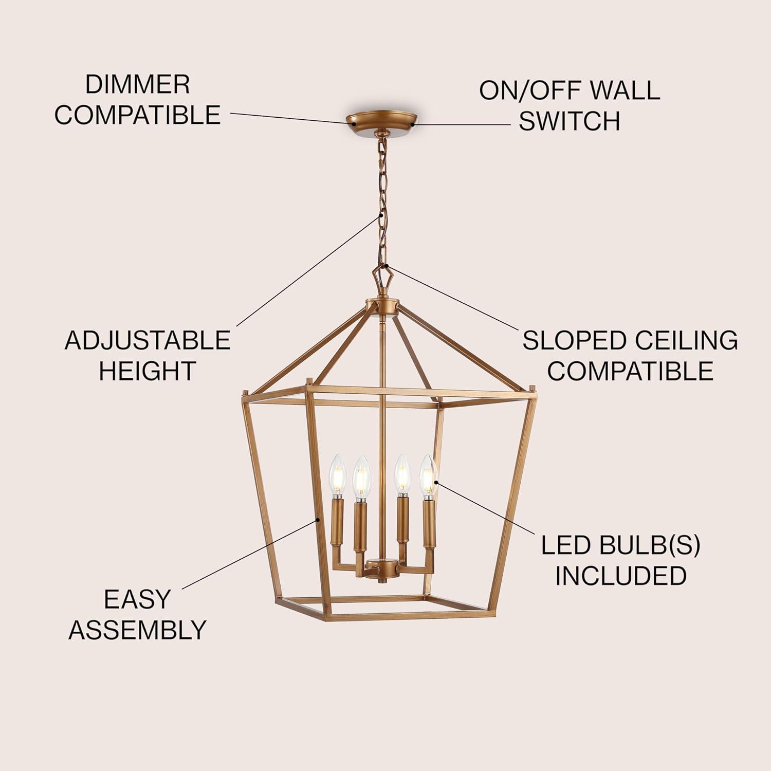 Pagoda 16" 4-Bulb Lantern Metal LED Pendant, Antique Gold