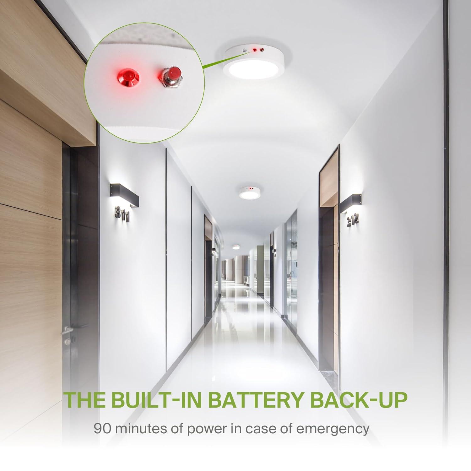 ASD 7 Inch LED Flush Mount Ceiling Light with Emergency Battery Backup - Dimmable 15W 1209LM Flat Lights, 3000K-5000K Adjustable Low Profile Fixtures for Bedroom, Kitchen, Closet - ETL