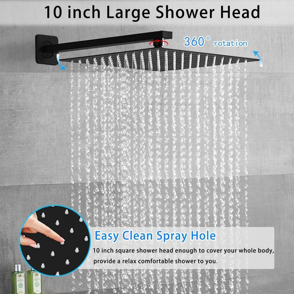 10" Wall Mounted Rainfall Shower Head with Handheld Shower and Rough-in Valve