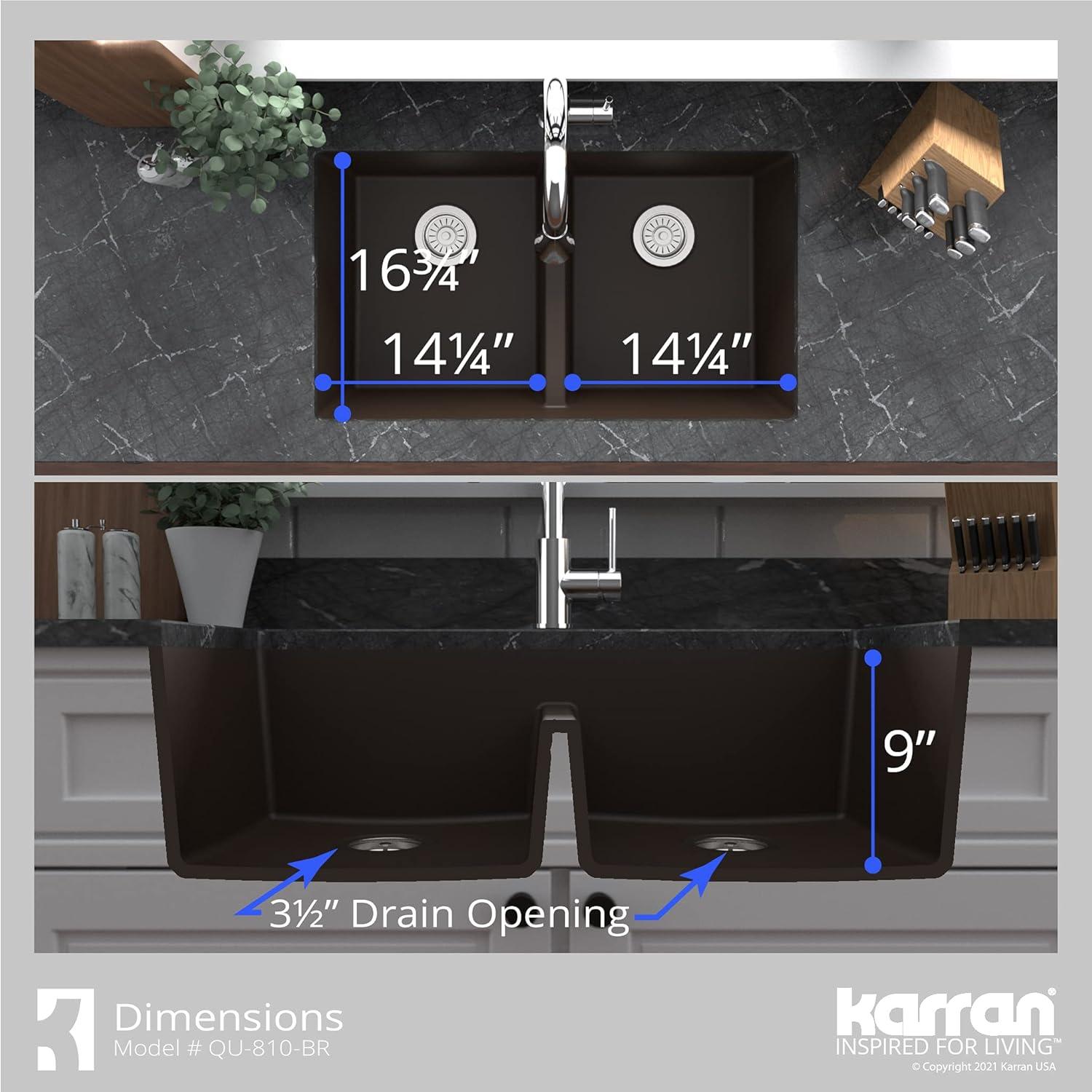 Karran Quartz 32'' X 19-1/2'' 50/50 Double Bowl Composite Undermount Kitchen Sink