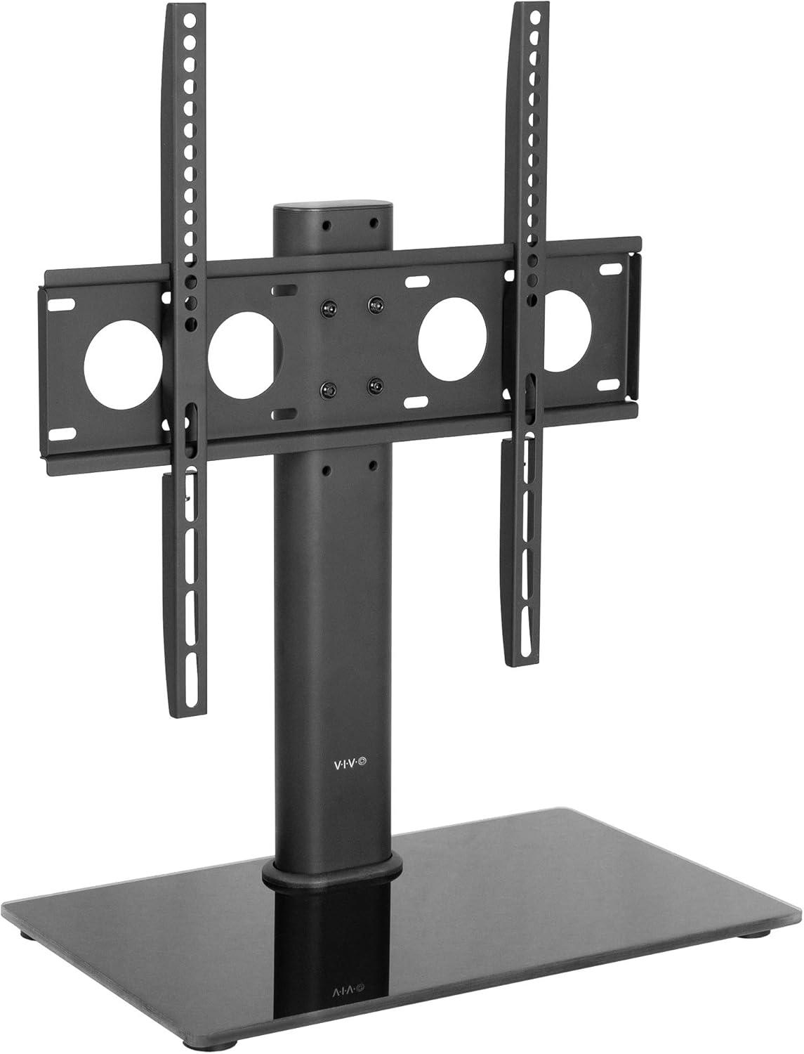 Black Freestanding TV Stand with Tempered Glass Base