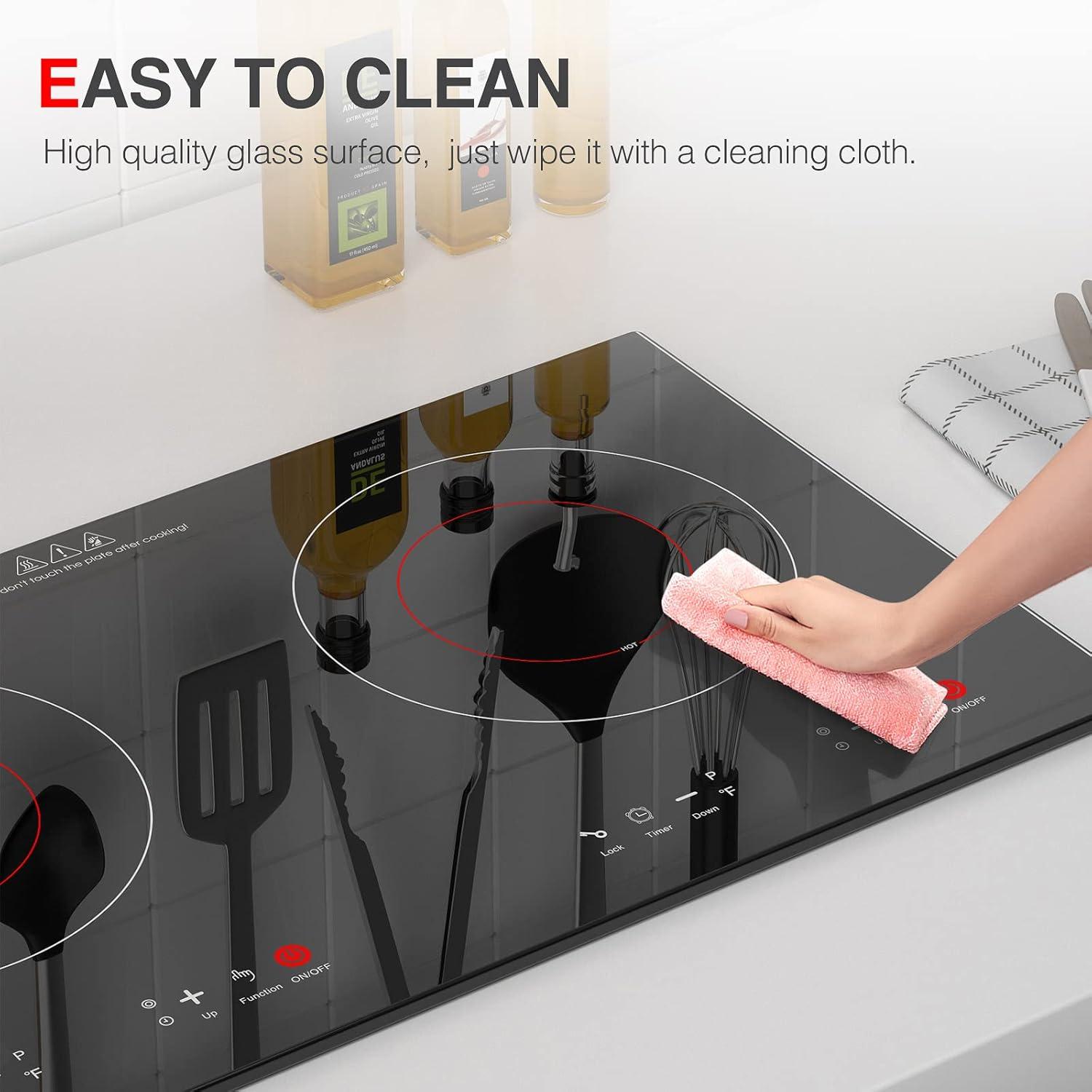 2400w Electric Cooktop, 24" Electric Stove 2 Burner Hot Plate Built-in Double Burner Cooktop with LED Touch Screen,9 Heating 9 Temperature,Kids Lock & Timer,Suitable for all Pans